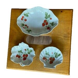 L. Bernardaud Limoges , France 3-pcs Strawberries Bowl, Nut Dish & Trinket Dish